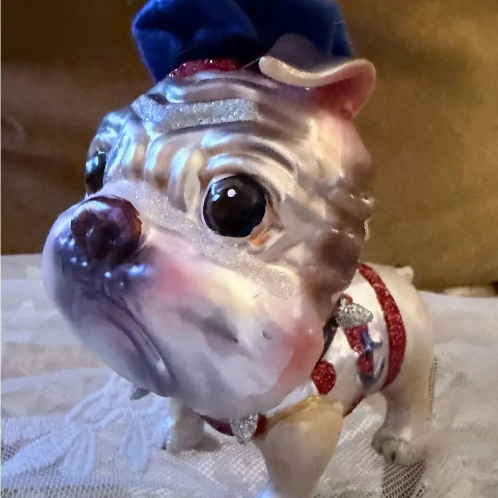 Charming Hand blown Glass Bulldog Holiday Ornament